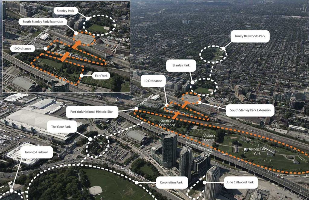 A rendering of the proposed park network at Garrison Crossing